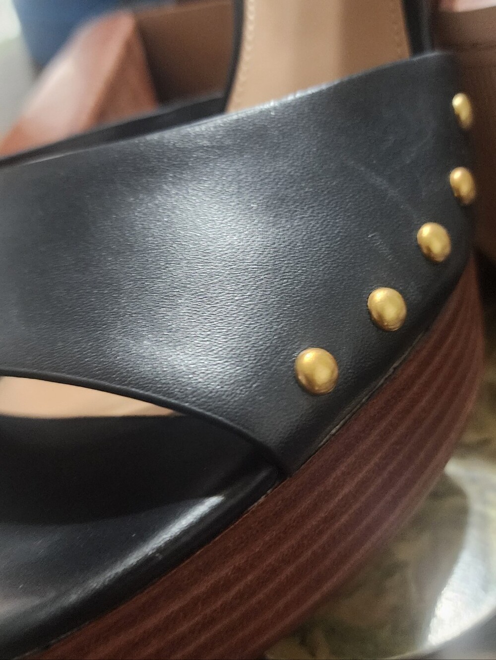 Vince Camuto Black Leather Studded Platform Wedges